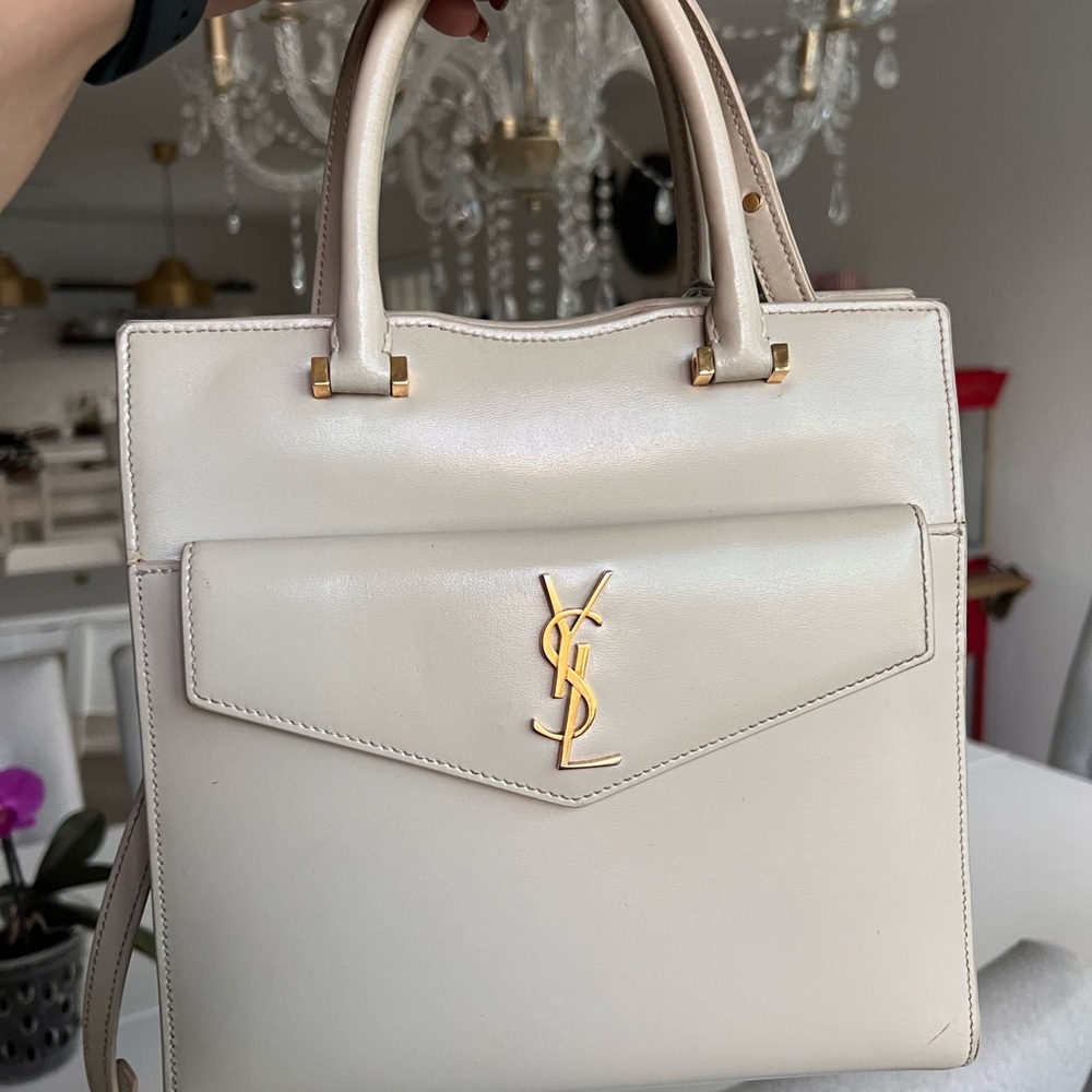 Saint Laurent Leather Satchel with Gold YSL Logo
